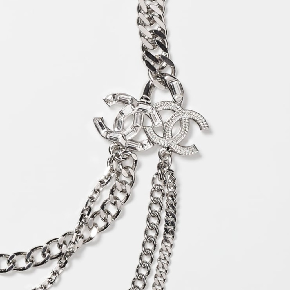 CHANEL Silver tone B22 P CC logo Strass and Crystal necklace - Picture 2 of 7
